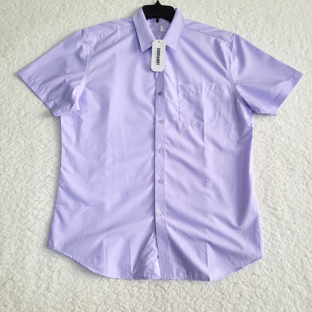 COOFANDY Button Down Shirt Mens Medium Purple Short Sleeve Solid Casual Top NWT